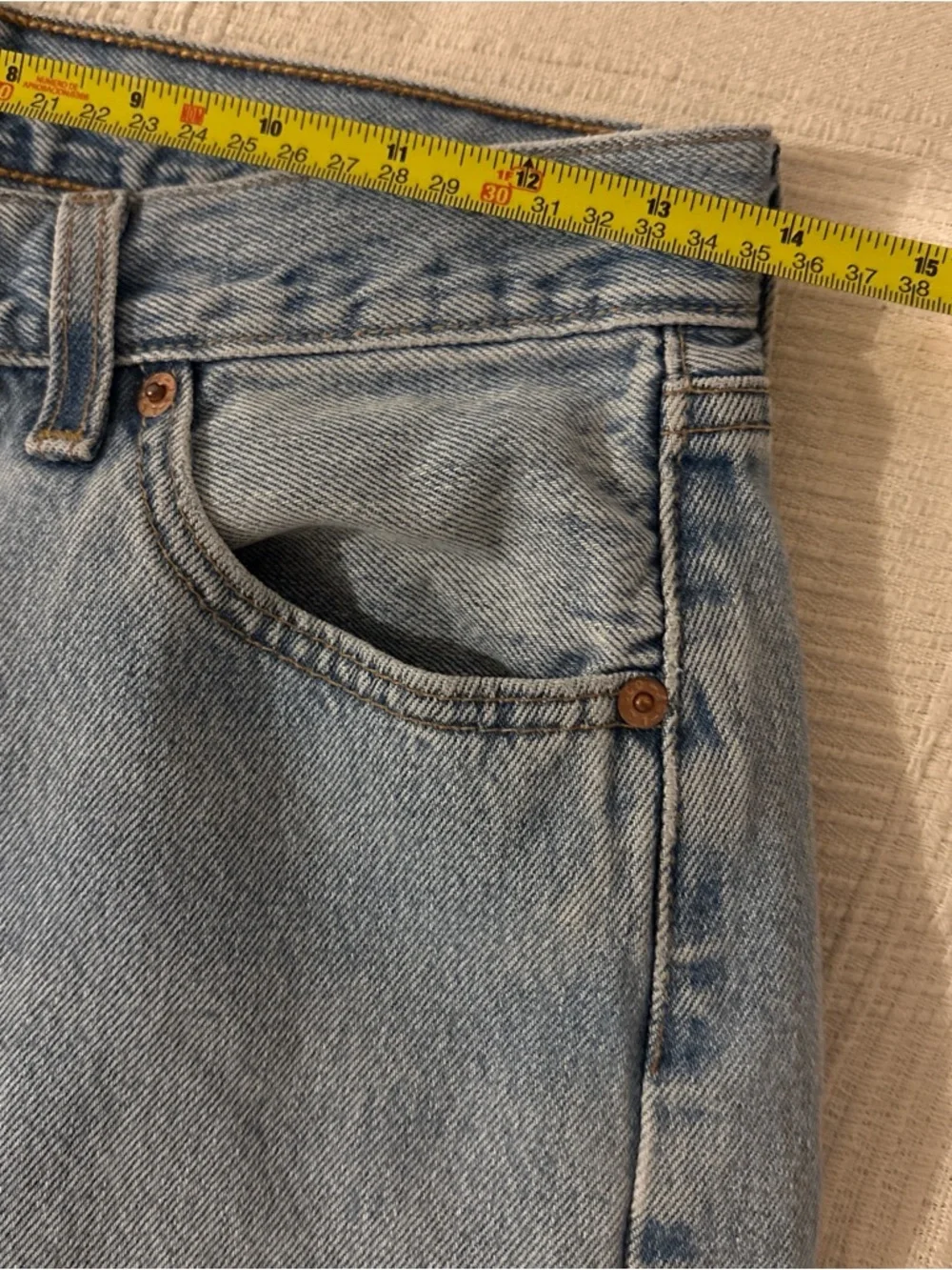 Vintage Levis 501 Jeans Demin Button Fly Light Wash 28x27 Straight Leg Made USA
